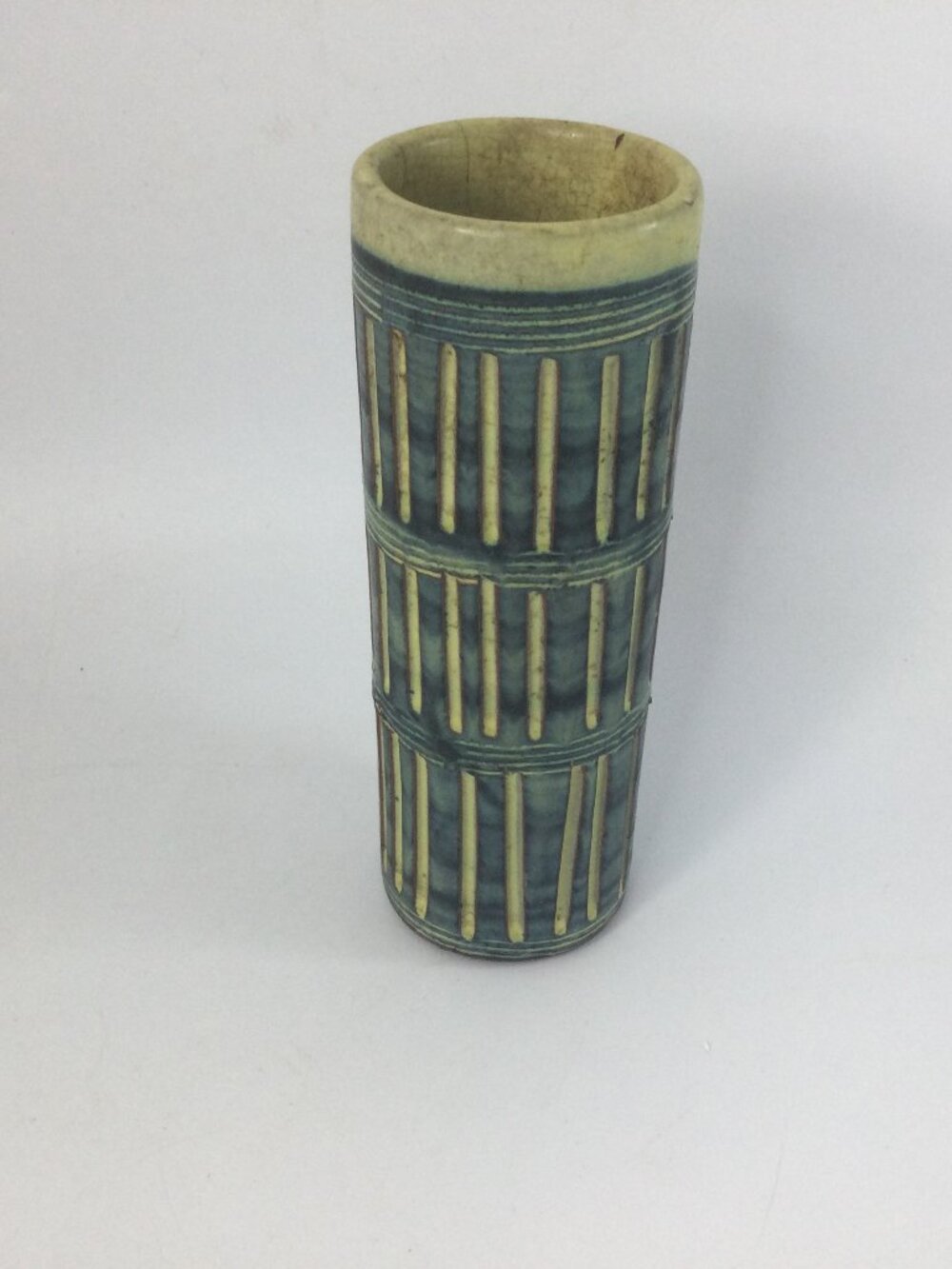 MCM Ceramic Vase Hal Lasky Puerto Rico Pottery Geometric Design Green 7" No 3